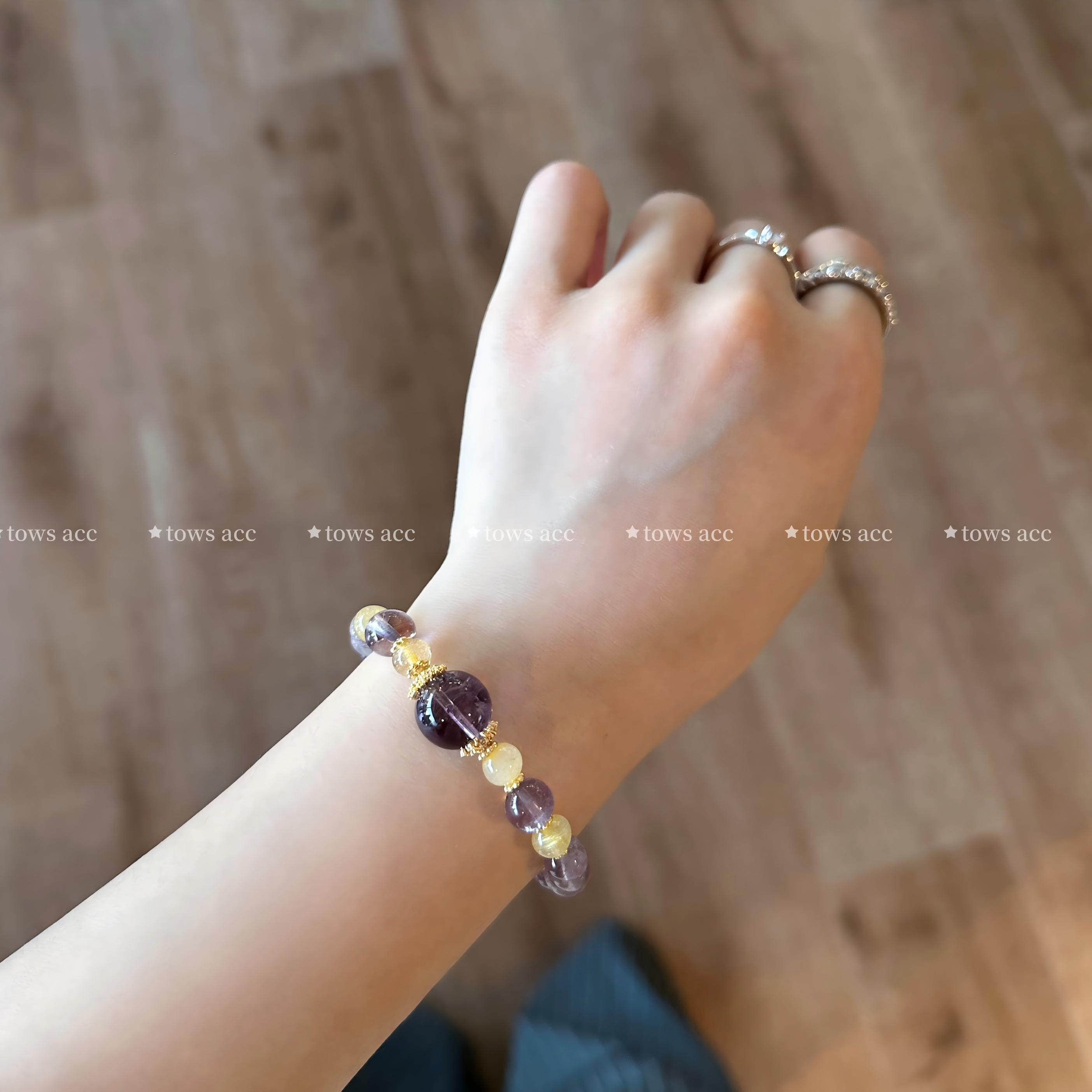 天然紫水晶黄水晶手链女款转运珠