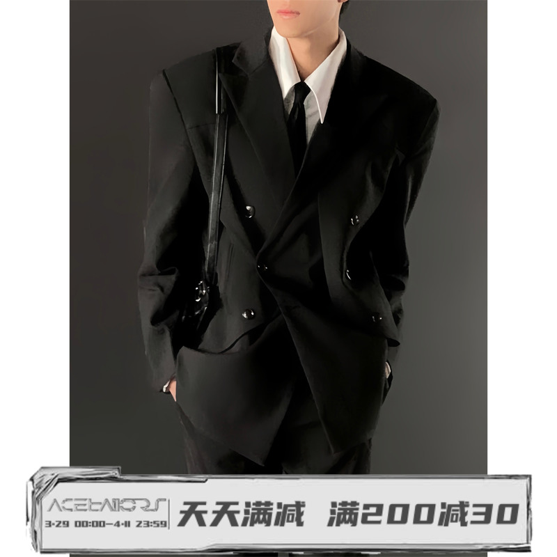 ACE原创小众层次感金属垫肩西服外套男宽松高级设计感休闲西装潮