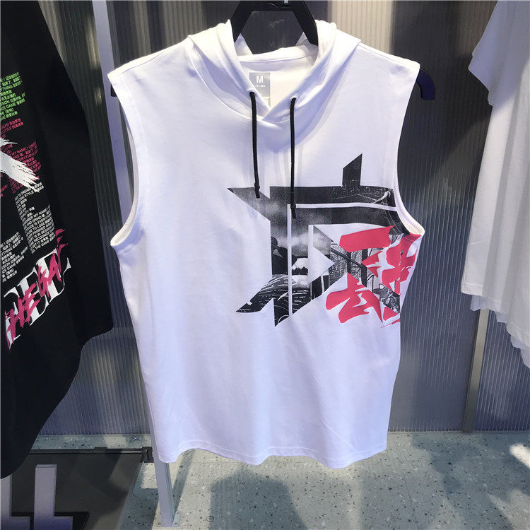安踏运动短袖男夏连帽纯棉无袖篮球训练服背心帽衫152031140