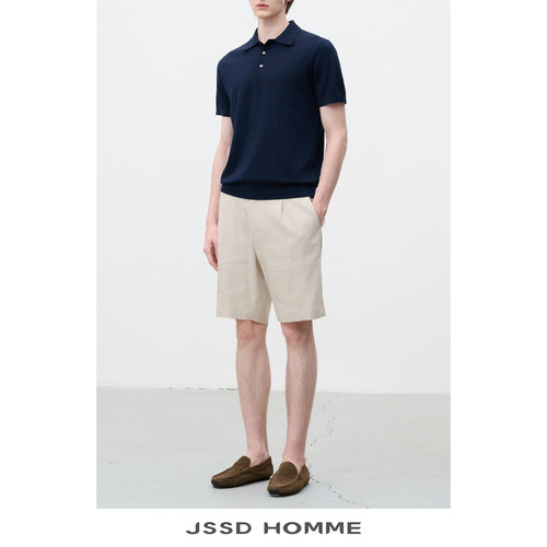 JSSDHOMME棉桑蚕丝翻领短袖T恤