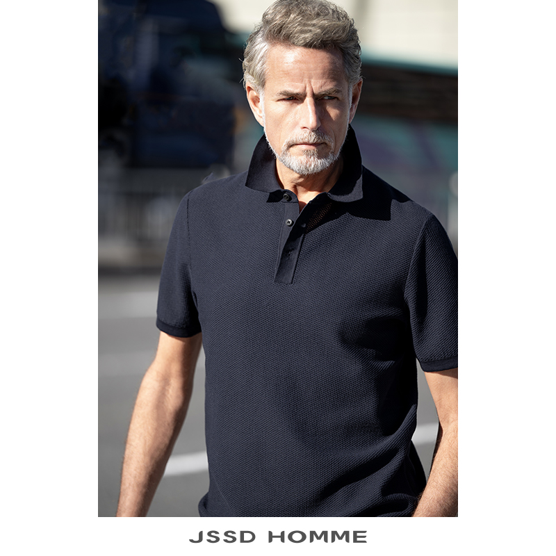 JSSDHOMME菠萝针翻领针织T恤男