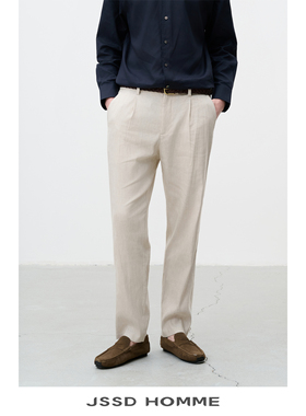 JSSD HOMME NEW MONEY系列通勤男士亚麻直筒单褶休闲裤男长裤男