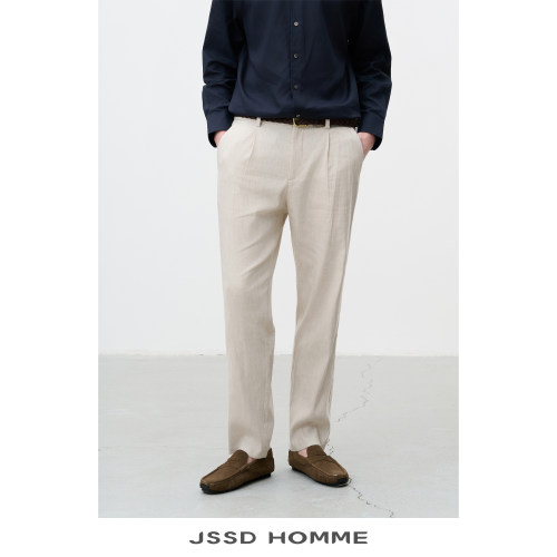 JSSDHOMME亚麻直筒单褶休闲裤