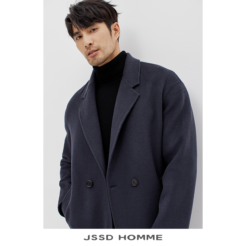 JSSD HOMME 澳洲羊毛大衣男士商务休闲手工双面毛呢大衣外套男款