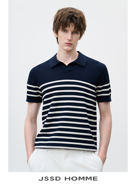 JSSD HOMME Supima棉桑蚕丝长绒棉男士日常通勤休闲翻领短袖T恤男