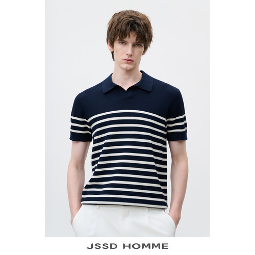 JSSDHOMME棉桑蚕丝翻领短袖T恤
