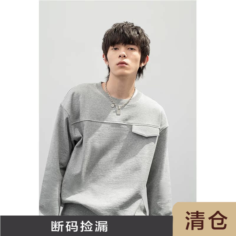 立体纯色宽松透气圆领长袖卫衣