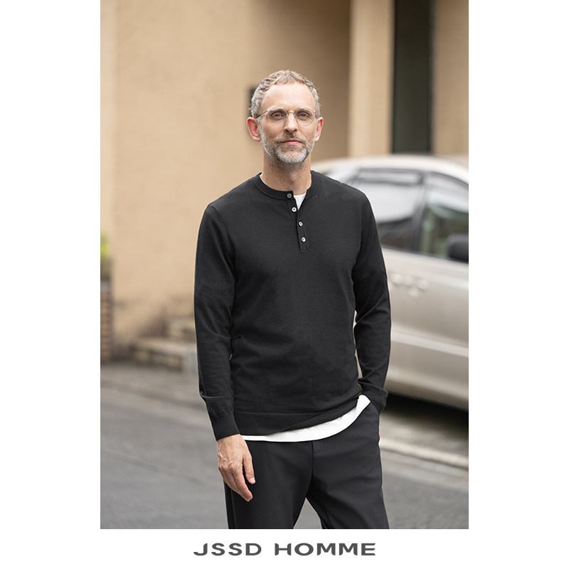 JSSDHOMME纯羊毛亨利领针织毛衣