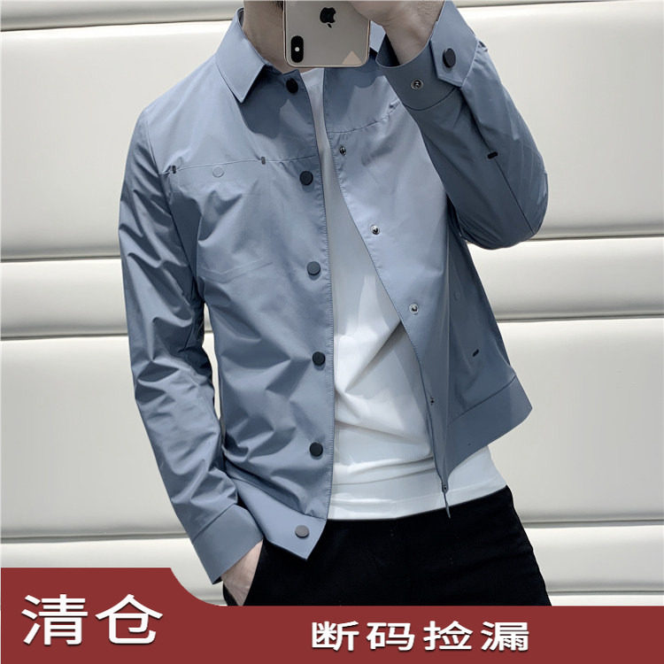 就要干净利落有型有度 秋休闲修身翻领排扣长袖夹克外套男C1950