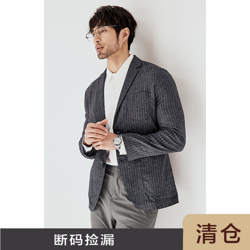 JSSD HOMME 亚麻便服西服男士春秋季修身商务休闲西装男外套男款