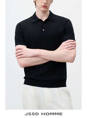 JSSD HOMME 可机洗易打理有机棉山羊绒透气男士翻领休闲短袖衫T恤