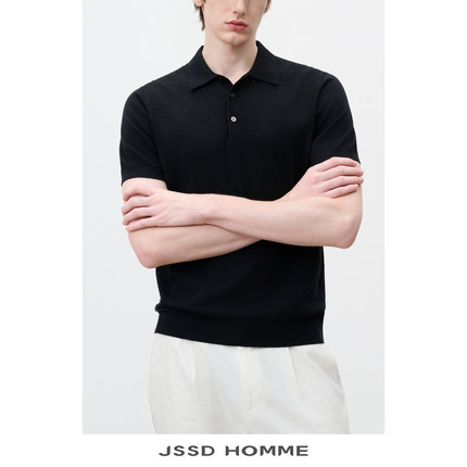JSSD HOMME 新老钱风迪木尔风可机洗有机棉针织翻领短袖衫T恤男款