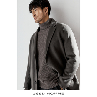 领羊毛呢中长款 JSSD 商务西装 手工双面呢大衣男士 大衣外套 HOMME