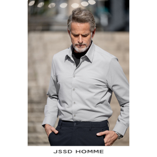 新款 春秋季 男士 翻领长袖 泡泡纱通勤透气长衬衣男 JSSD 衬衫 HOMME