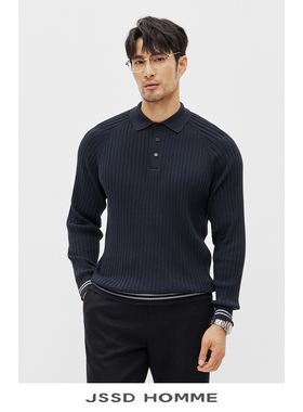 JSSD HOMME 匹马棉插肩针织长袖男士春秋季商务翻领长袖针织衫男