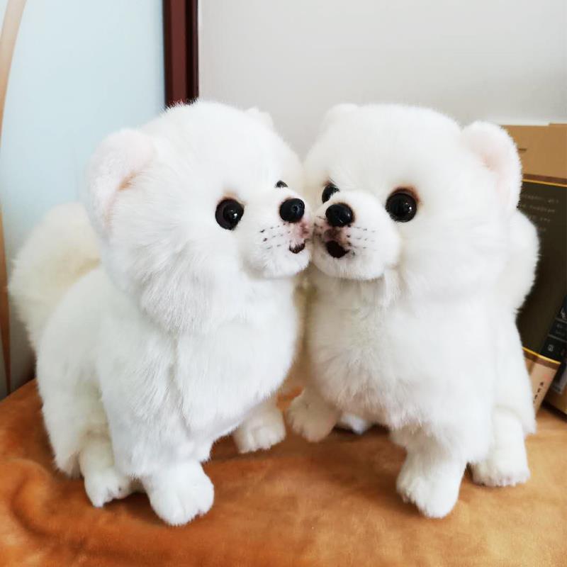 仿真博美犬毛绒玩具公仔小白狗狗站姿玩偶可爱狗狗萌摆件工艺设计