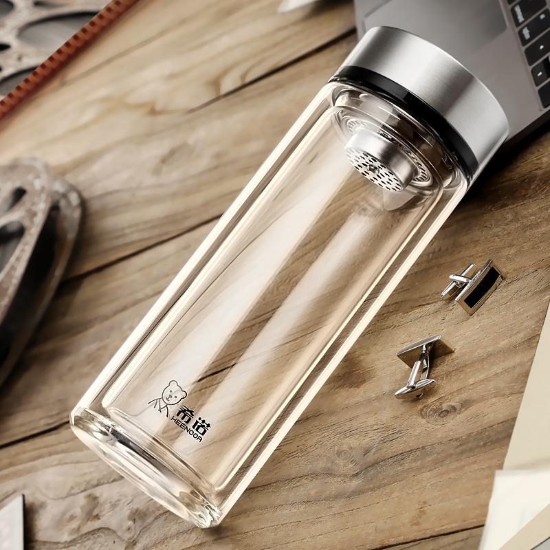 希诺高档防爆隔热水杯双层玻璃杯