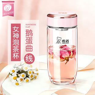 希诺玻璃杯女高颜值单层高硼硅泡茶杯官方正品新款办公室喝水杯子