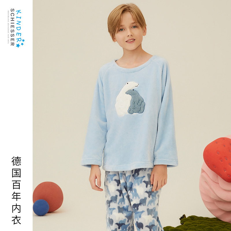 舒雅男童法兰绒家居服套装