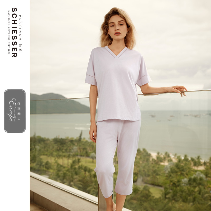 SCHIESSER舒雅铂雅欧洲进口25年春夏新品女士棉质睡衣家居服套装