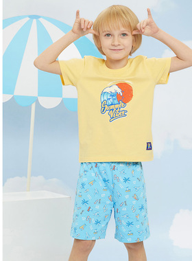 SCHIESSER舒雅童装棉质印花男童睡衣家居服套装20854H