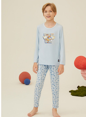 SCHIESSER舒雅童装男童莫代尔狗狗橄榄球睡衣家居服套装21541H