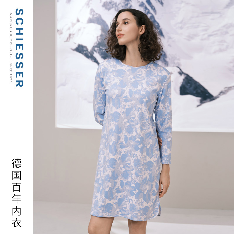 SCHIESSER舒雅女士纯棉柔软亲肤透气印花连衣裙家居服睡裙23211D