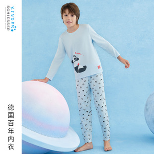 SCHIESSER舒雅25秋冬新品大小童男童莫代尔熊猫乐园睡衣家居套装