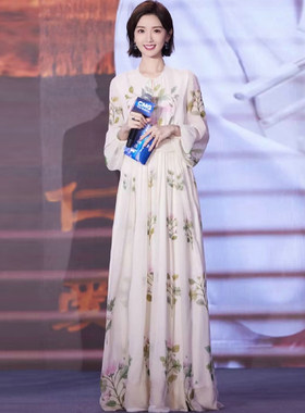 明星同款大摆长裙定位印花高级感