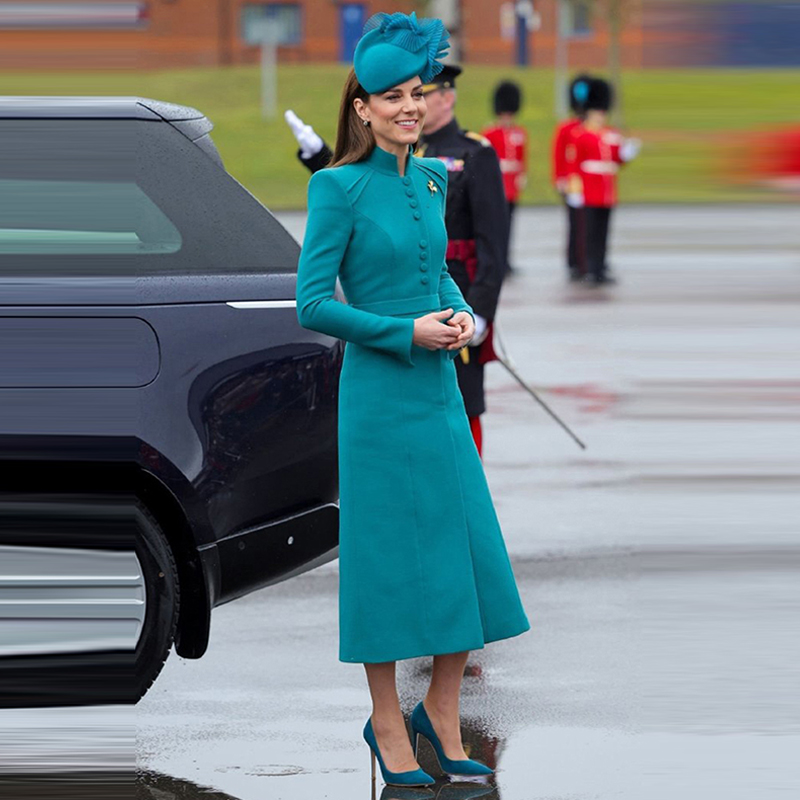 欧洲站高端气质孔雀蓝轻奢优雅