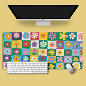 格子花鼠标垫超大橡胶鼠标垫电脑锁边游戏键盘书桌垫学生防滑鼠垫