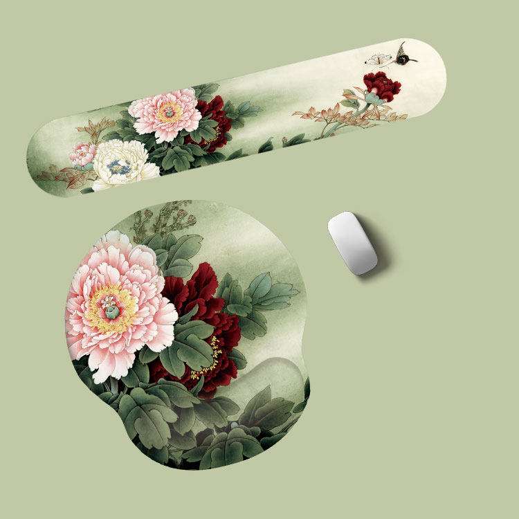 牡丹小号鼠标垫护腕防滑硅胶笔记本电脑键盘护手腕鼠标垫腕托定制