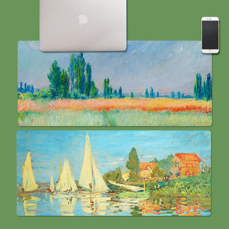 新款莫奈超大橡胶鼠标垫电脑锁边游戏键盘书桌垫学生防滑书桌鼠垫