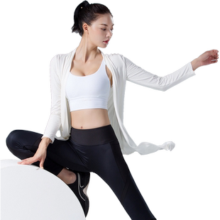 尤佳宽松瑜伽服女罩衫气质健身服外搭外套大码长袖瑜伽上衣女春夏