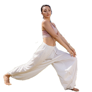 尤佳中国风瑜伽裤女宽松大码纯棉舞韵舞蹈服民族风印度哈他灯笼裤