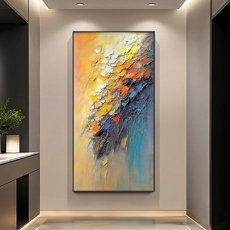 手绘油画抽象玄关入户正对门挂画图片
