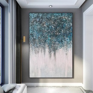 手绘星空油画北欧轻奢入户玄关壁画抽象艺术高档装饰画背景墙挂画