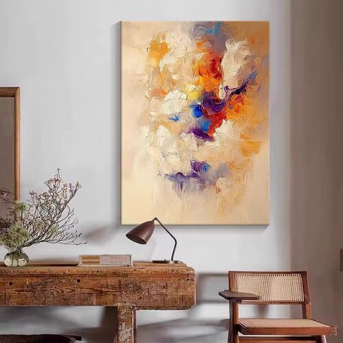 手绘油画抽象客厅挂画中古高级