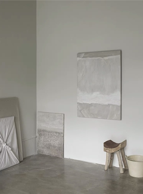 YE手绘侘寂风肌理油画极简客厅抽象装饰画玄关高级感民宿灰色挂画