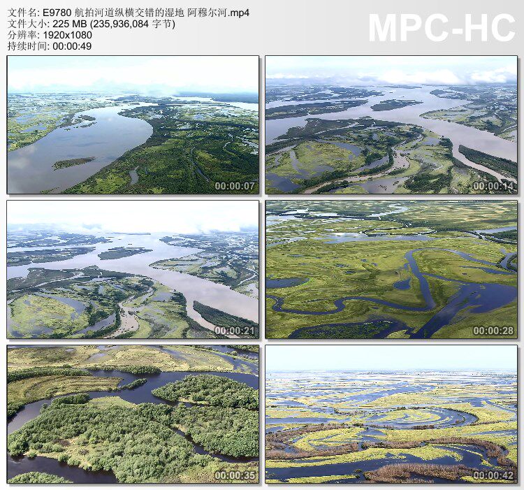 航拍河道纵横交错的湿地阿穆尔河 高清实拍视频素材