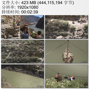 茶马古道视频 马帮马用缆索渡过怒江大峡谷货物过江 实拍视频素材
