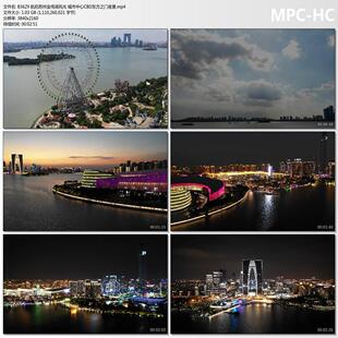航拍苏州金鸡湖风光 城市中心CBD东方之门夜景 4K短视频剪辑素材