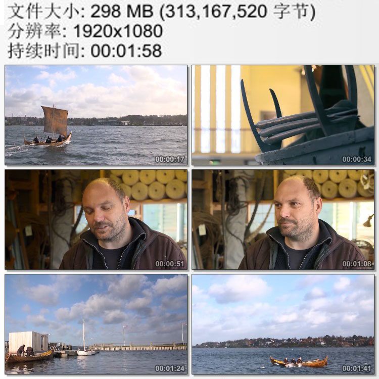 古代维京人的船与航海技术北欧海盗 方形船帆 高清实拍视频素材