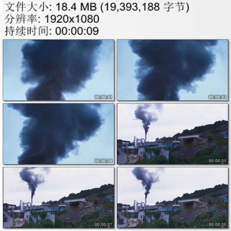 日本山村小工厂 冒着黑烟的烟囱 黑烟滚滚 环境污染 实拍视频素材