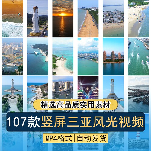 竖屏三亚城市地标建筑旅游景区凤凰岛南山海上观音蜈支洲视频素材