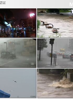 城市水灾暴雨台风海啸洪涝农村恶劣天气狂风暴雨自然灾害视频素