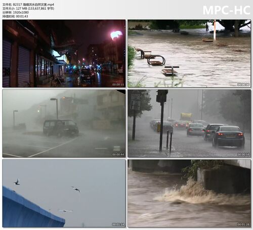 城市水灾暴雨台风海啸洪涝农村恶劣天气狂风暴雨自然灾害视频素