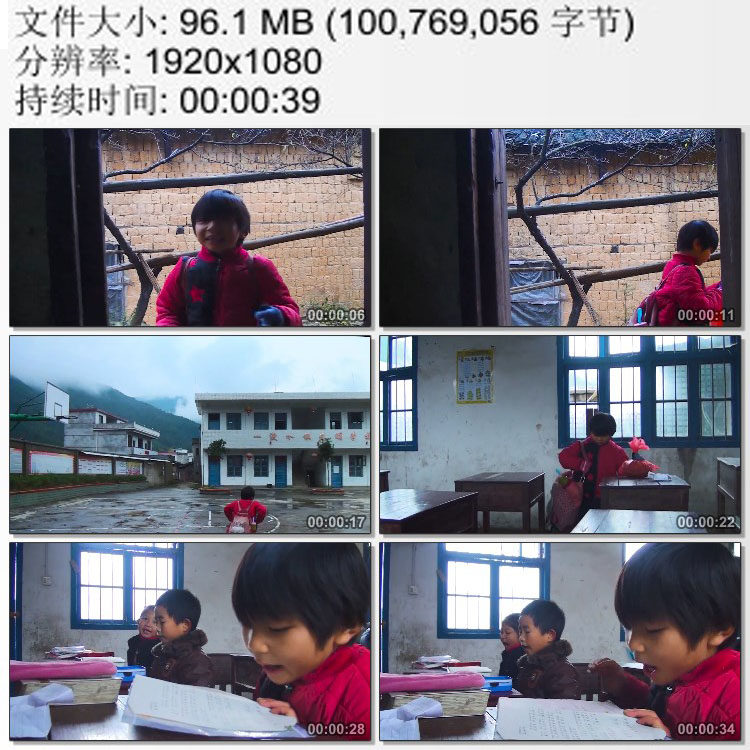 贫困山村留守儿童 背着书包去上学在教室里读课文 实拍视频素材