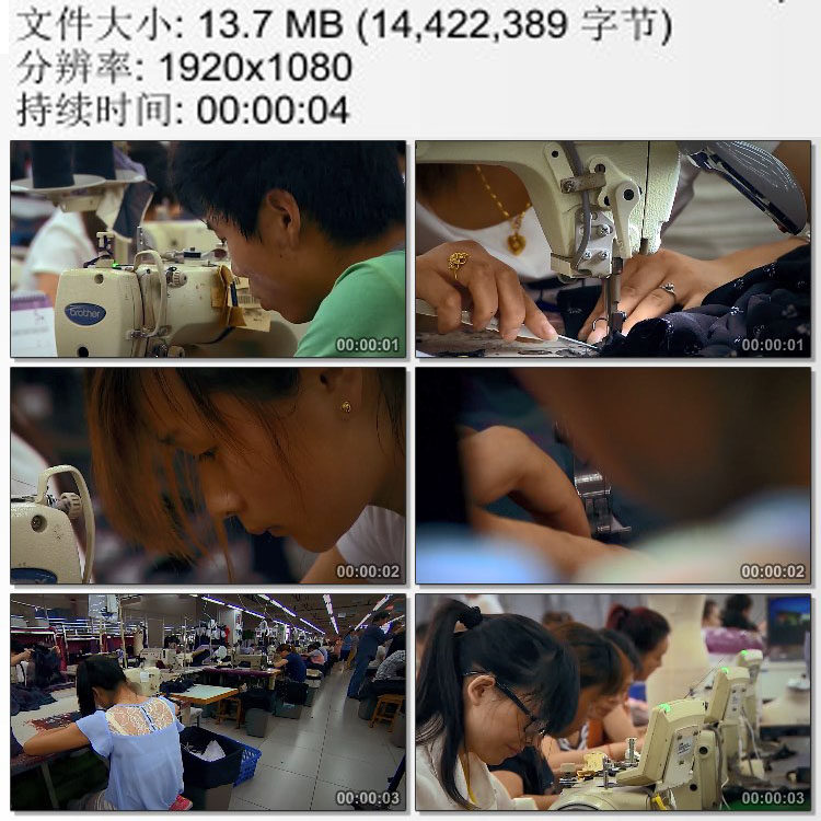 服装加工车间 缝纫机女工 实拍动态视频素材