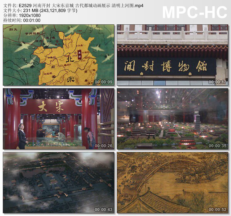河南开封 大宋东京城 古代都城动画展示清明上河图 实拍视频素材